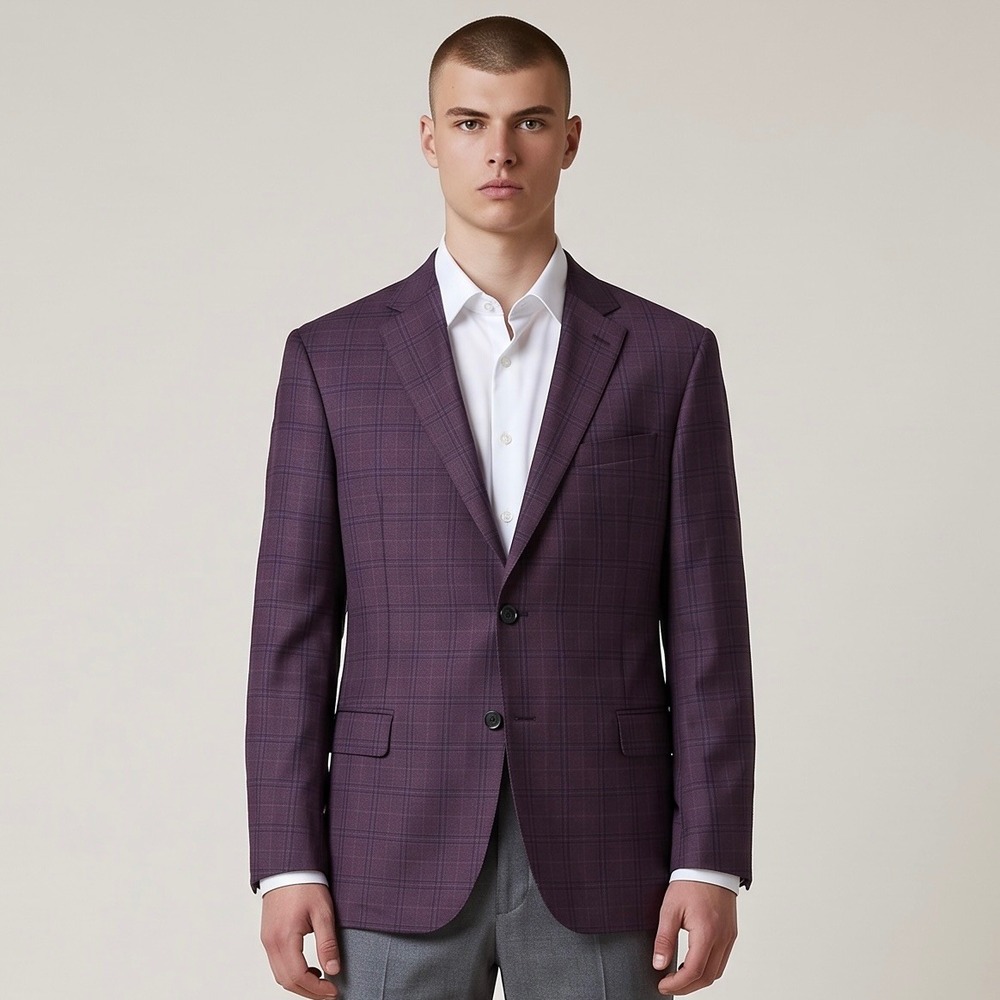 Saks Fifth Avenue Blazer Mens 44R Purple Plaid Reda Italian Wool Sport Coat